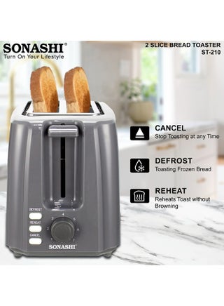 2 Slice Bread Toaster - Adjustable 7 Browning Control with Slide Out Crumb Tray | Defrost, Reheat and Cancel Options | Cool Touch Body for Fast Toasting 2 Slices 750 W ST-210 Grey - view 3