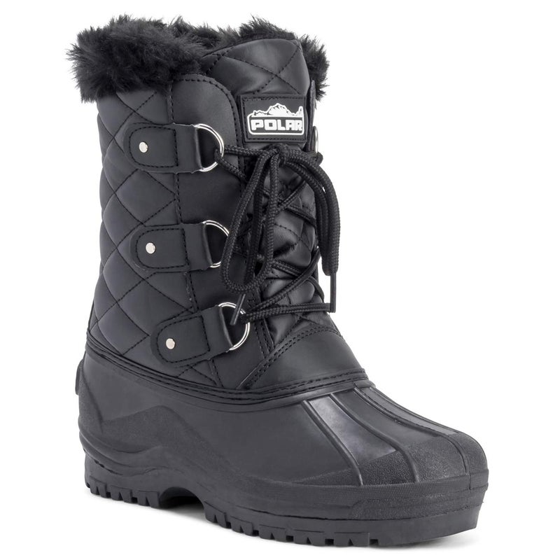 POLAR Womens Mid Calf Mountain Walking Tactical Waterproof Boots - Black Leather - US8/EU39 - YC0368 - Image 2