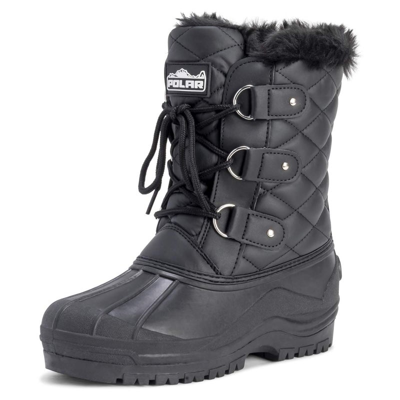 POLAR Womens Mid Calf Mountain Walking Tactical Waterproof Boots - Black Leather - US8/EU39 - YC0368 - Image 1
