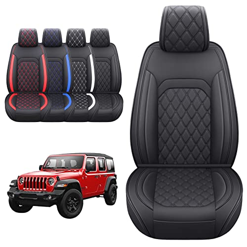 Aierxuan أغطية مقاعد أمامية مخصصة لجيب رانجلر JK JL تناسب 2/4 أبواب 2007-2024 Unlimited Rubicon 392 Sahara Willys Sport High Altitude شاحنة بيك أب جلدية مقاومة للماء (2 قطعة أمامية/أسود1) - Image 1