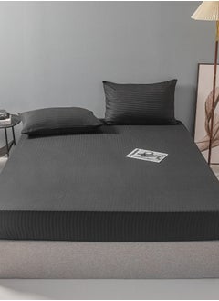 LUNA Home Fitted sheet with elastic corner 180*200+30cm with 2 pillow cases, bedsheet set 0f 3 piece king size, black.  - Image 2