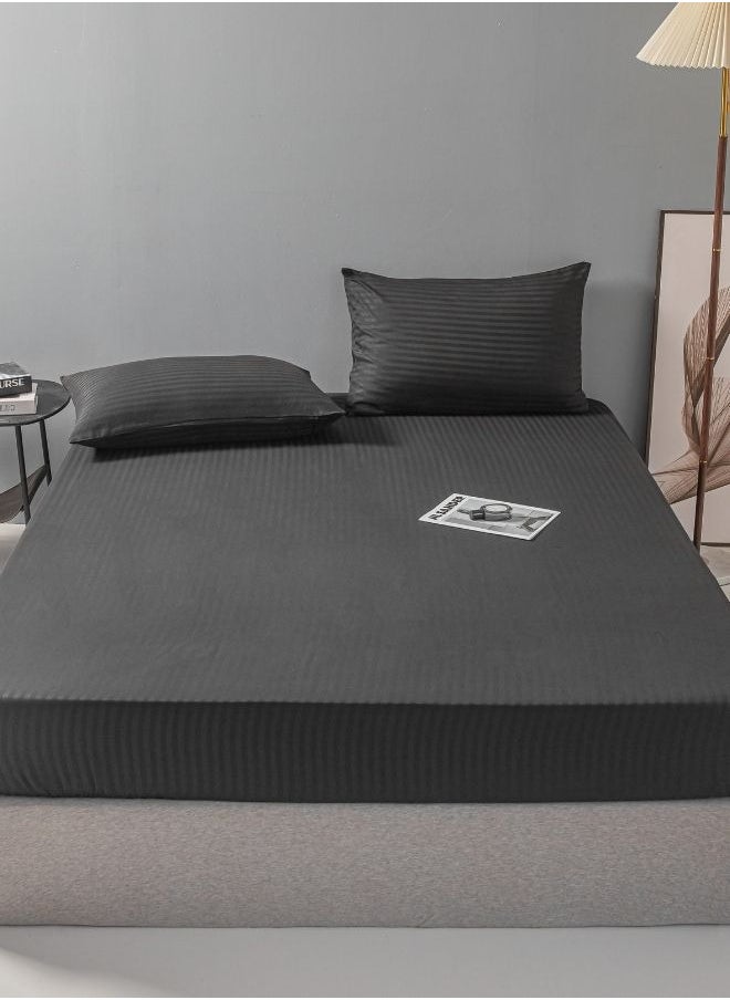 LUNA Home - 3 Pcs King Size Fitted sheet with elastic corner 180*200+30cm with 2 pillow cases, bedsheet set, black. - Image 1