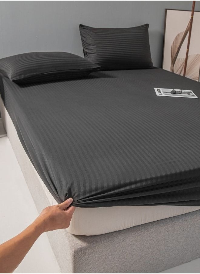 LUNA Home - 3 Pcs King Size Fitted sheet with elastic corner 180*200+30cm with 2 pillow cases, bedsheet set, black. - Image 1