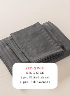LUNA Home Fitted sheet with elastic corner 180*200+30cm with 2 pillow cases, bedsheet set 0f 3 piece king size, black.  - Image 4