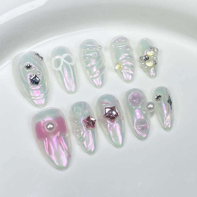 Chinese Almond Hand-Worn Armour Girls Ins Wind Long Nail Patch Wearable Nail Stickers - Image 4