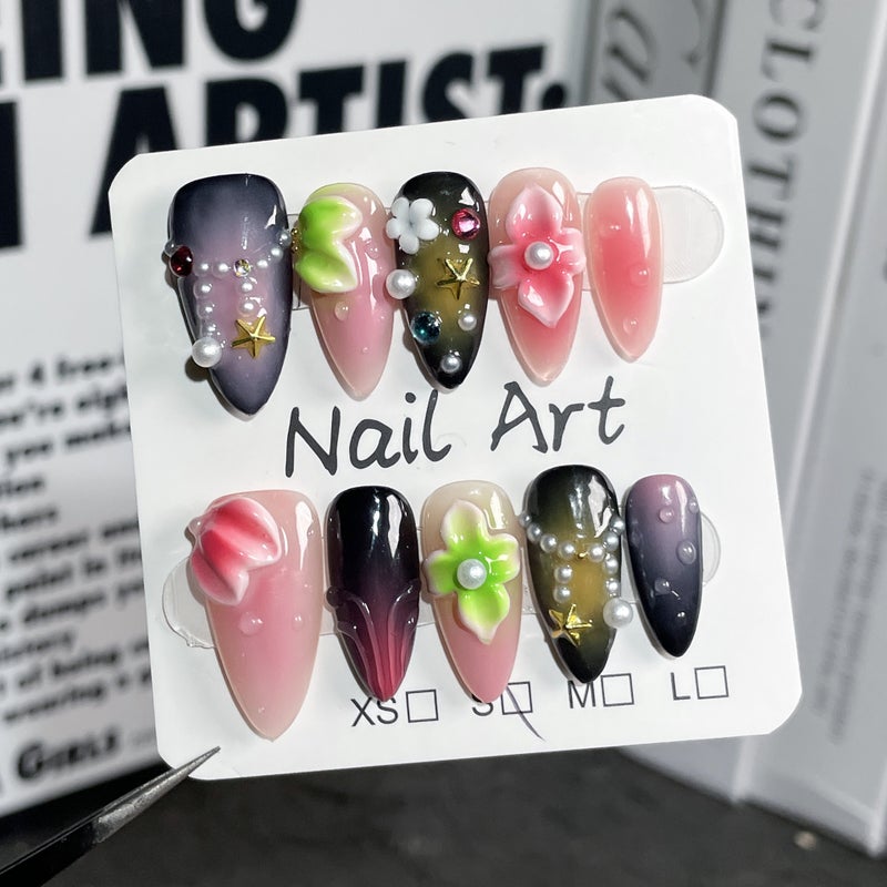 Chinese Almond Hand-Worn Armour Girls Ins Wind Long Nail Patch Wearable Nail Stickers - Image 1