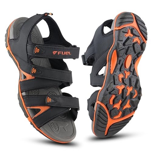 FUEL Sandals & Floaters for Mens & Boys Comfortable & Lightweight Dailywear, Anti-Skid Flexible & Breathable for Running, Walking Stylish Casual Sandal for Outdoor Footwear For Gents (Charlie) (7UK-BLACK-ORANGE) - Image 1