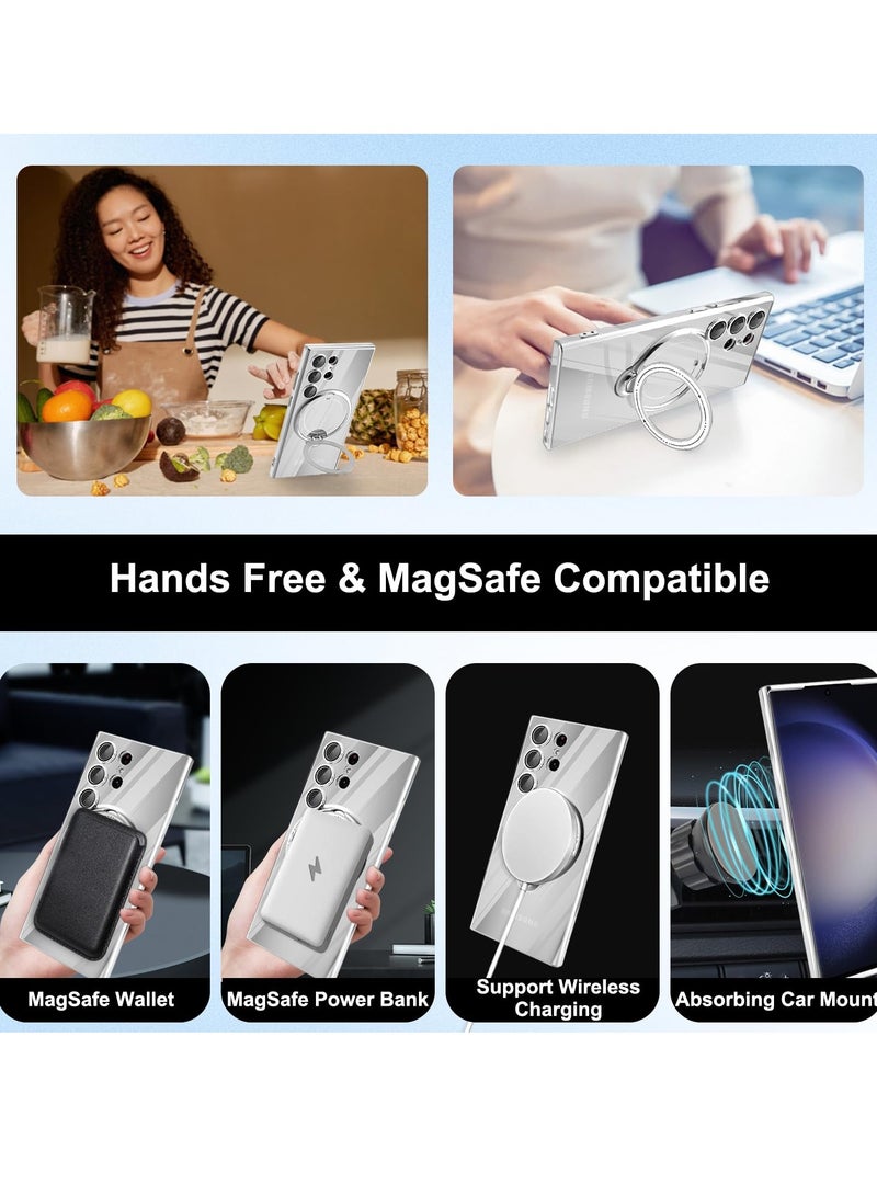 KASTWAVE Clear Case for Samsung Galaxy S23 Ultra with Magnetic Stand [Compatible with MagSafe] [360 Rotatable Ring] Plating TPU Shockproof Protective Galaxy S23 Ultra Phone Cas Silver - Image 5