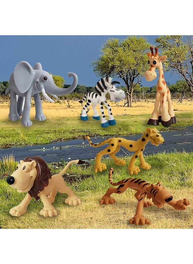 فنبلاست مجموعة ألعاب حيوانات واقعية من فن بلاست، لعبة سفاري الغابة الكرتونية الصغيرة للأطفال - مجموعة ألعاب حيوانات برية للأطفال (عبوة من 6 قطع؛ متعددة الألوان) - Image 2