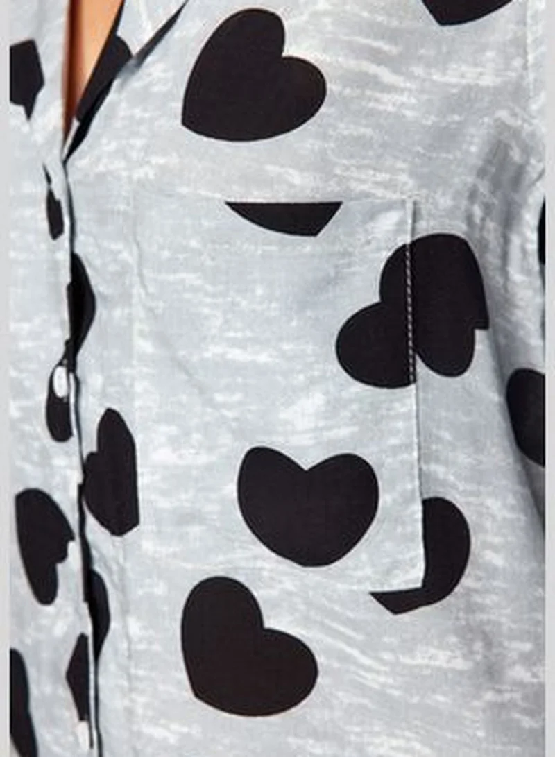 trendyol Gray Heart Viscose Shirt-Pants Woven Pajamas Set THMAW21PT0936