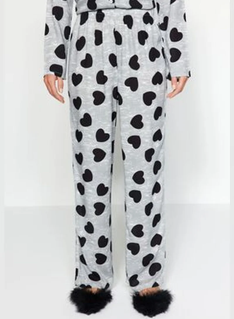 trendyol Gray Heart Viscose Shirt-Pants Woven Pajamas Set THMAW21PT0936