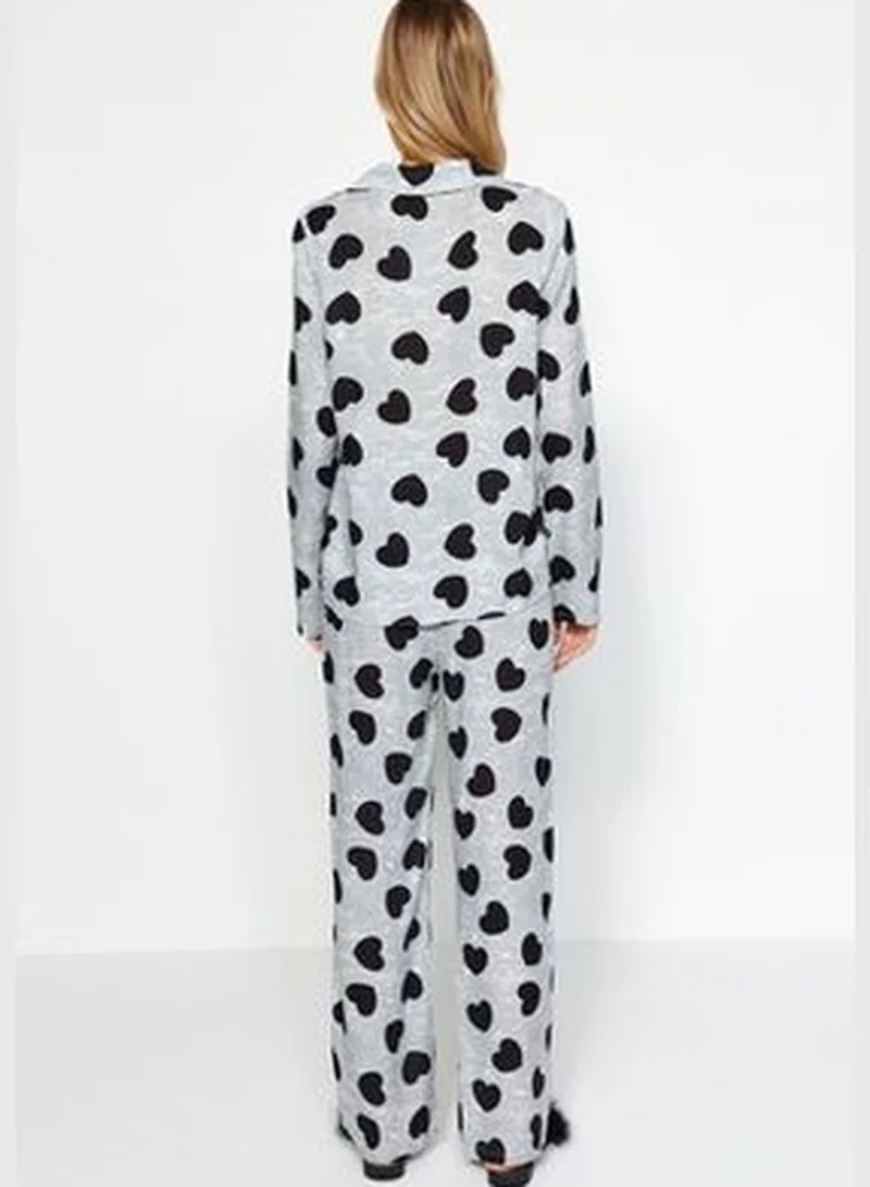 trendyol Gray Heart Viscose Shirt-Pants Woven Pajamas Set THMAW21PT0936