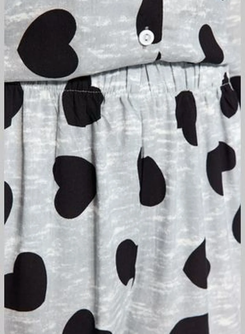 trendyol Gray Heart Viscose Shirt-Pants Woven Pajamas Set THMAW21PT0936