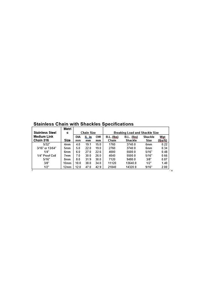 US Stainless سلسلة مرساة من الفولاذ المقاوم للصدأ 316 مع حلقات - 5/32" (4mm) بطول 6'  - Image 2