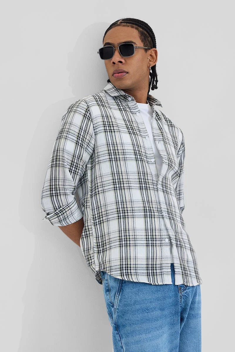 سنيتش Black Checkered Long Sleeve Slim Fit Shirt