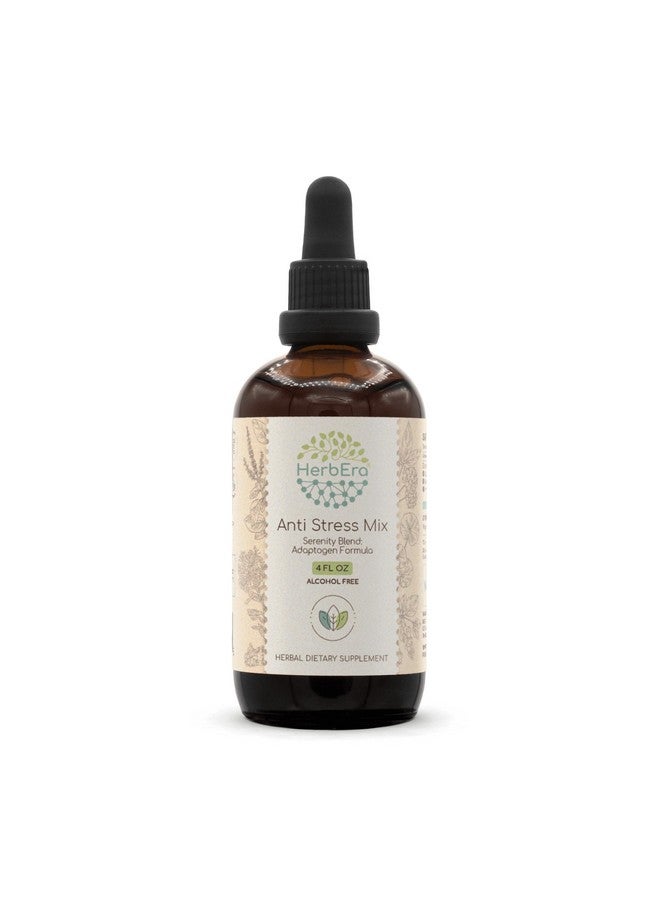 HerbEra Anti Stress Mix B120 Alcohol-Free Extract Tincture, Eleuthero Root, Rhodiola Root, Schisandra Berry, Gotu Kola Herb, Holy Basil Herb. Serenity Blend: Adaptogen Formula 4 Fl Oz - Image 1