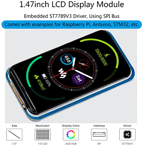 waveshare 1.47inch Round LCD Display Module for Arduin/Raspberry Pi/STM32, IPS Screen Monitor 172x320 Resolution,SPI Interface 262K RGB Colors, Clear and Colorful Displaying Effect - Image 2