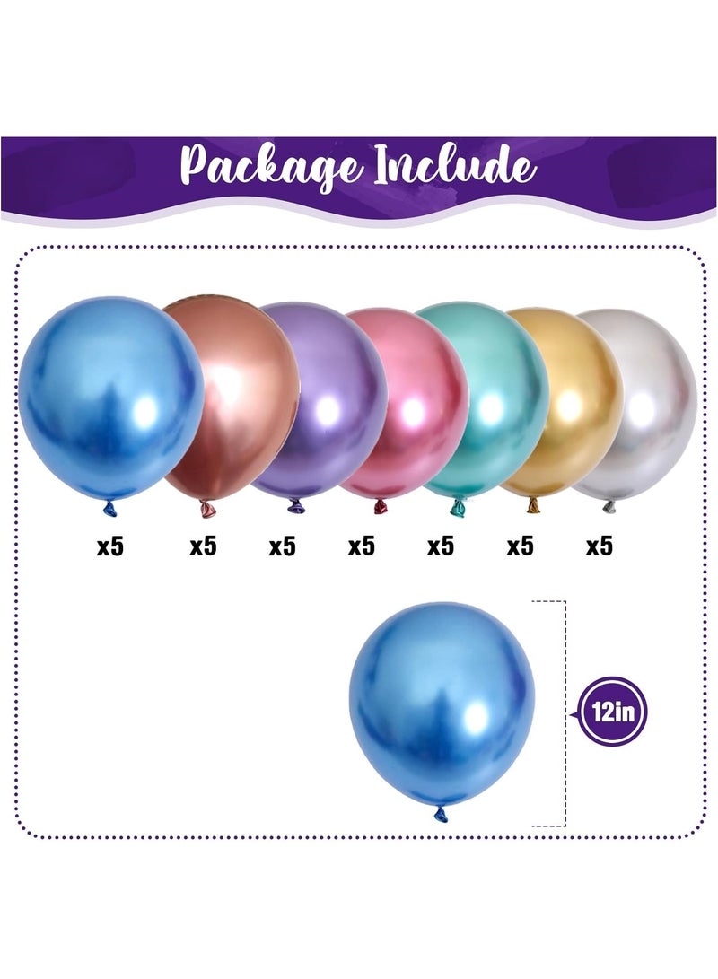 Home zone Metallic Balloons 12 Inch Rainbow Chrome Balloons 35Pcs Assorted Colours Multicolour Latex Balloons for Kids Birthday Wedding Party Decorations - Image 2