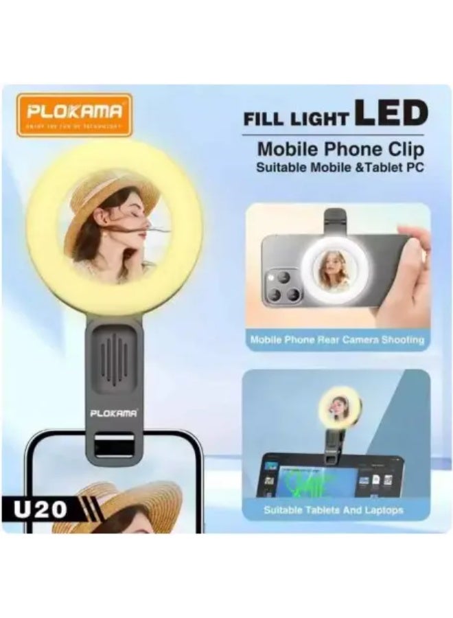 التخطيط PLOKAMA U20 LED Fill Light – Dimmable Video Light with Adjustable Tripod, 3 Color Modes & 10 Brightness Levels, Portable USB Powered Photography Lighting for Vlogging, Zoom, YouTube, TikTok, Makeup, Live Streaming - Image 2
