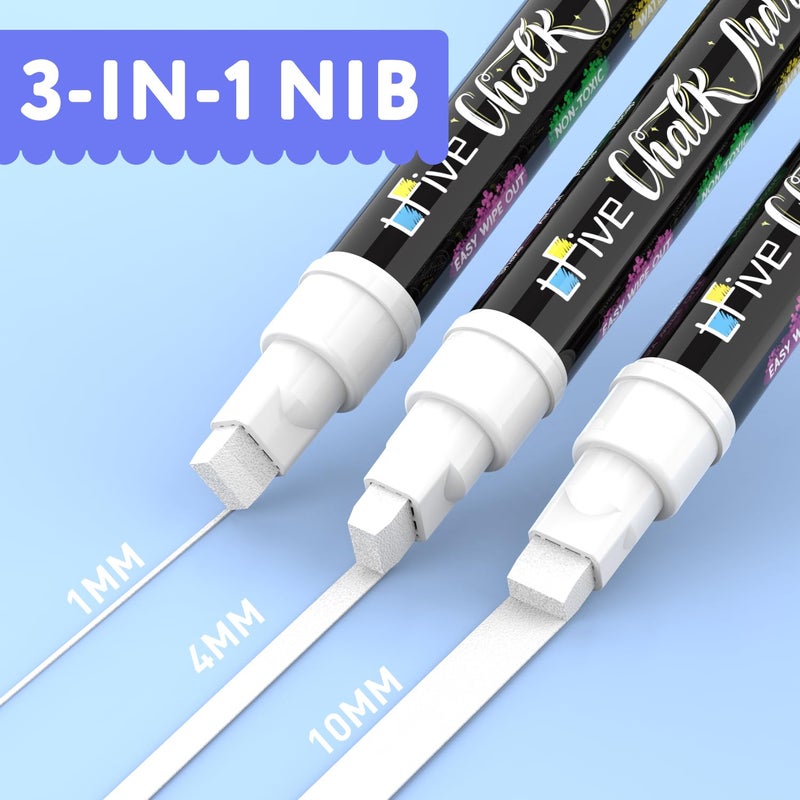 TFIVE White Liquid Chalk Markers - 2 Pack Jumbo Chalk Pens with 10mm 3 in 1 Nib Wide Tips, Dry & Wet Erase Marker Pens for Glass, Chalkboard, BlackBoard, Windows, Calendar, Pumpkin, Mirror - Image 3