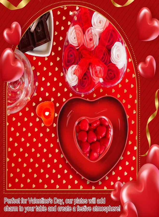 Tioncy 2 Set Heart Shaped Bowls and Plates Set Ceramic Dish Bowls Heart Dinner Plates Salad Bowls Dessert Appetizer Plates for Valentine Wedding Anniversary Baking Kitchen Party(Red) - Image 3