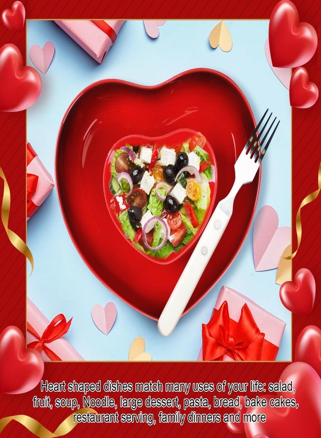 Tioncy 2 Set Heart Shaped Bowls and Plates Set Ceramic Dish Bowls Heart Dinner Plates Salad Bowls Dessert Appetizer Plates for Valentine Wedding Anniversary Baking Kitchen Party(Red) - Image 5