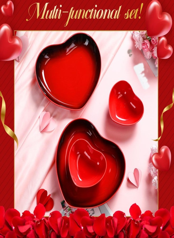 Tioncy 2 Set Heart Shaped Bowls and Plates Set Ceramic Dish Bowls Heart Dinner Plates Salad Bowls Dessert Appetizer Plates for Valentine Wedding Anniversary Baking Kitchen Party(Red) - Image 4