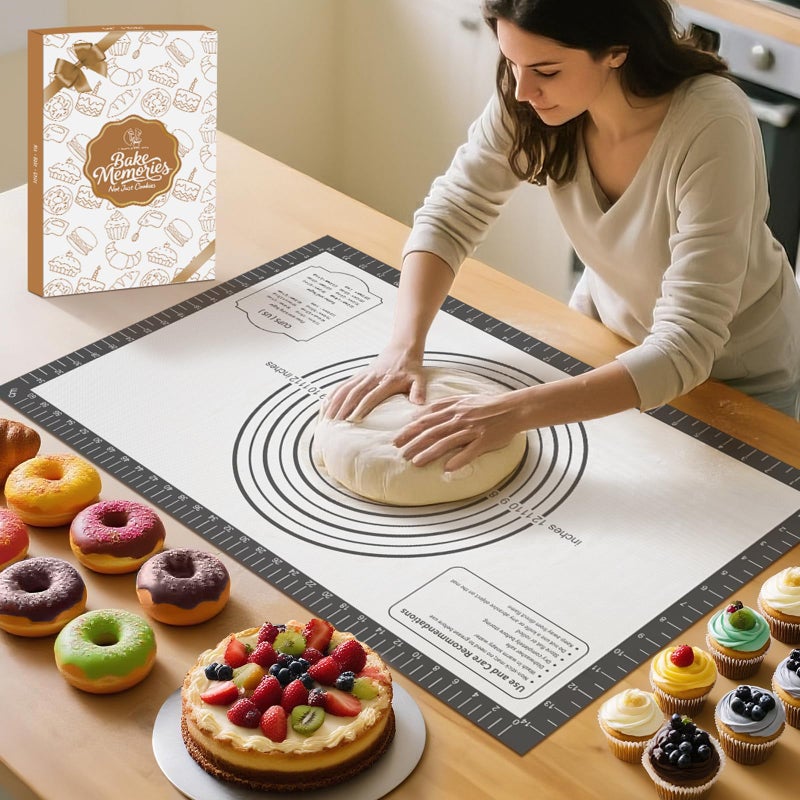 Mimekitchen Silicone Baking Mat With Measurement  Non Stick Siliocne Pastrty Mat For Dough Rolling  Making Cookies  Macarons  Bread  Cake And Candy Reusable Fondant Mat Baking Supplies - Image 1