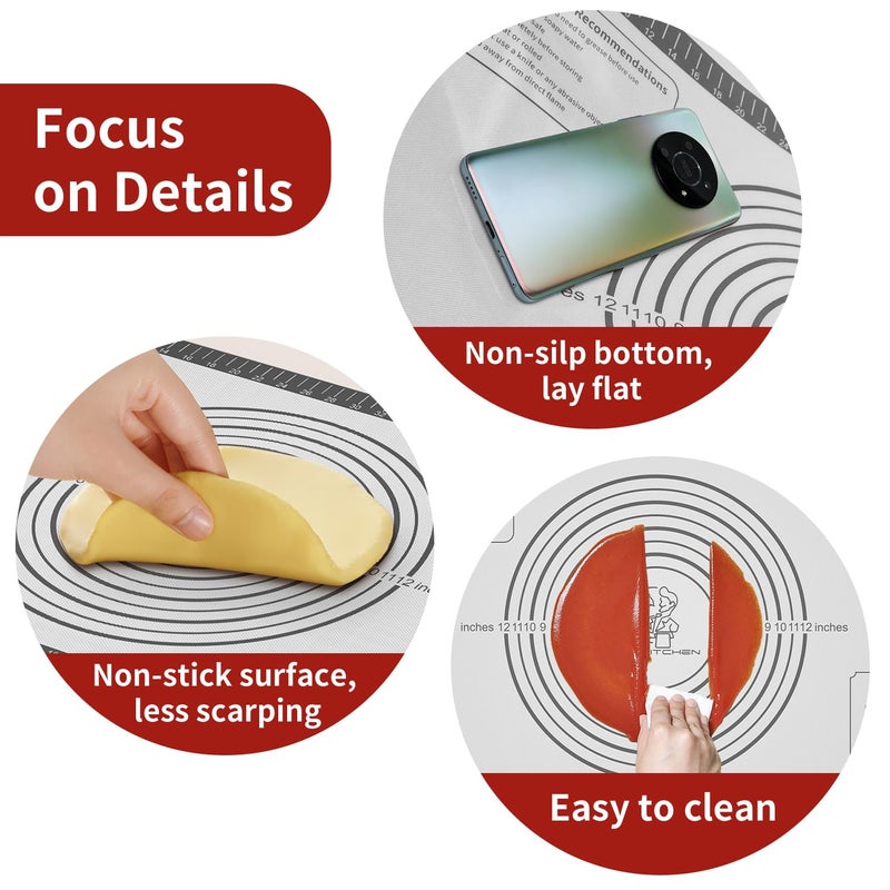 Mimekitchen Silicone Baking Mat With Measurement  Non Stick Siliocne Pastrty Mat For Dough Rolling  Making Cookies  Macarons  Bread  Cake And Candy Reusable Fondant Mat Baking Supplies - Image 3