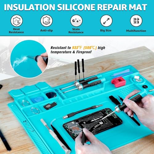 XIKKART Silicone Soldering Mat Heat Resistant up to 932°F – Large 17.8 x 11.8 inch Magnetic Work Mat for Electronics Repair, Cell Phone, Laptop, Computer, Soldering Station (Mat With Screw Combo Set) - Image 5