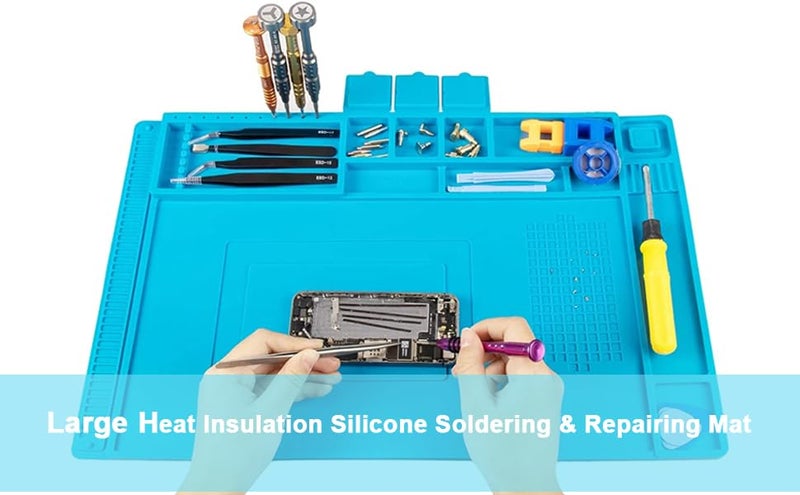 XIKKART Silicone Soldering Mat Heat Resistant up to 932°F – Large 17.8 x 11.8 inch Magnetic Work Mat for Electronics Repair, Cell Phone, Laptop, Computer, Soldering Station (Mat With Screw Combo Set) - Image 2