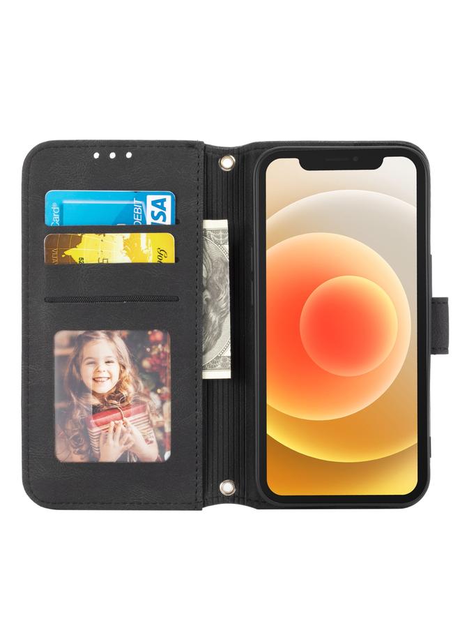 Zaboon Case For iPhone 13 Pro Embossed Striped Magnetic Buckle PU + TPU Horizontal Flip Leather Case with Holder & Card Slot & Wallet & Photo Frame & Sling - Image 4