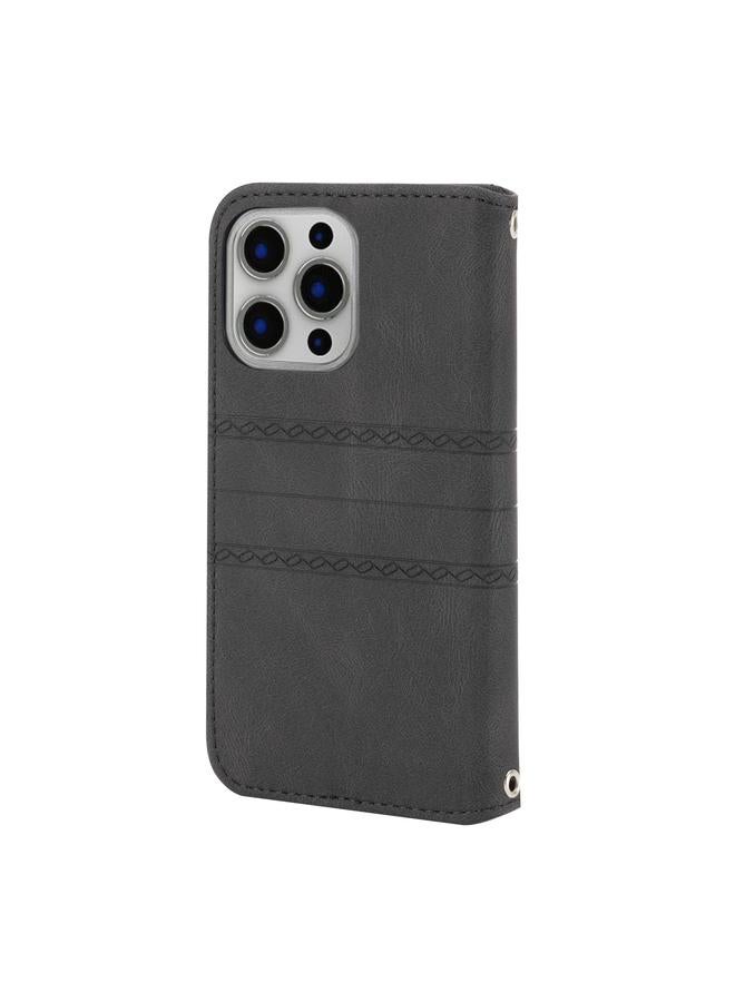 Zaboon Case For iPhone 13 Pro Embossed Striped Magnetic Buckle PU + TPU Horizontal Flip Leather Case with Holder & Card Slot & Wallet & Photo Frame & Sling - Image 3