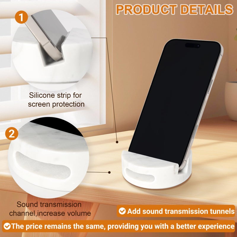 CHISELED ST DF SK Elegant and Versatile White Marble Phone Stand with Sound Amplified Output iPhone Phone Holder Function for Office Desk,Kitchen Counter,Bathroom,and Bedside - Image 5
