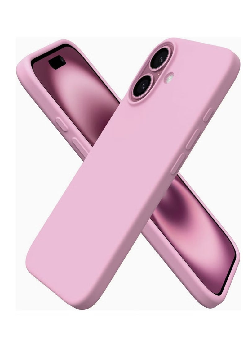 Compatible with iPhone 16 Case 6.1 Inch Slim Liquid Silicone 4 Layers Soft Gel Rubber Shockproof Protective Phone Case with Anti Scratch Microfiber Lining (Pink)