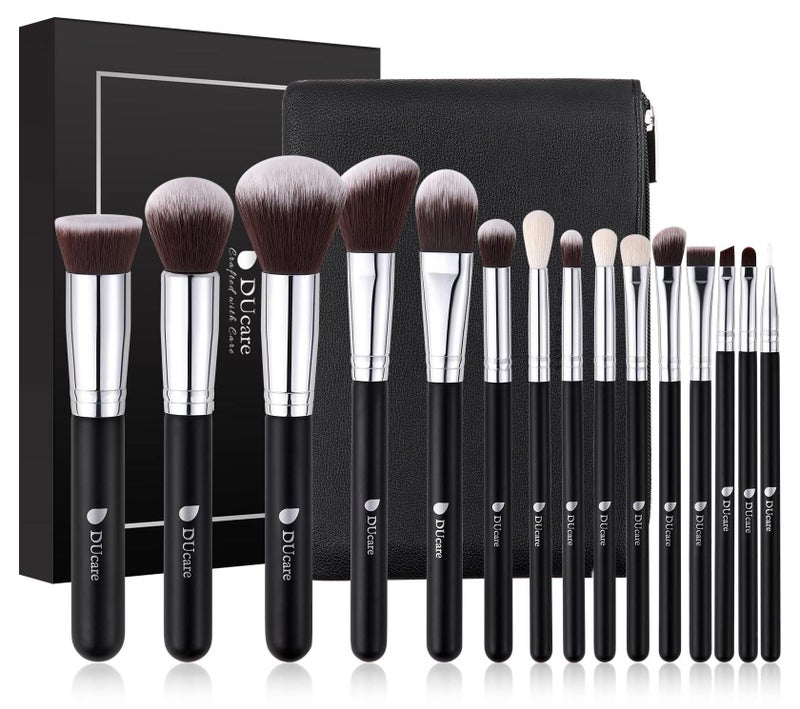 دي يو كير مجموعة من 15 فرشاة مكياج احترافية مع حقيبة سفر - مثالية لوضع كريم الأساس وأحمر الخدود وكحل العيون والمزيد - Image 1