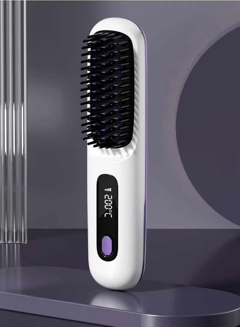 Wireless Hair Straightener Brush, Portable Mini Ceramic Ionic Straightening Comb and curler 2 in 1, Thermal Brush 20s Fast Heating  3 Temp Settings  Anti-Scald - Image 3