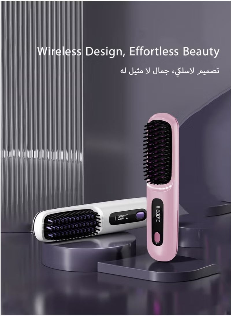 Wireless Hair Straightener Brush, Portable Mini Ceramic Ionic Straightening Comb and curler 2 in 1, Thermal Brush 20s Fast Heating  3 Temp Settings  Anti-Scald - Image 4