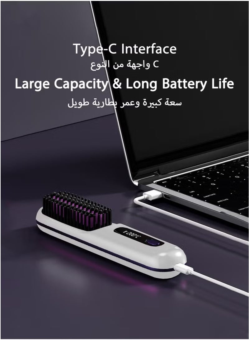 Wireless Hair Straightener Brush, Portable Mini Ceramic Ionic Straightening Comb and curler 2 in 1, Thermal Brush 20s Fast Heating  3 Temp Settings  Anti-Scald - Image 5