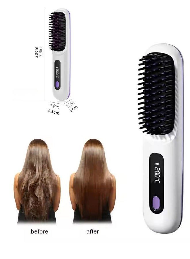 Wireless Hair Straightener Brush, Portable Mini Ceramic Ionic Straightening Comb and curler 2 in 1, Thermal Brush 20s Fast Heating  3 Temp Settings  Anti-Scald - Image 2