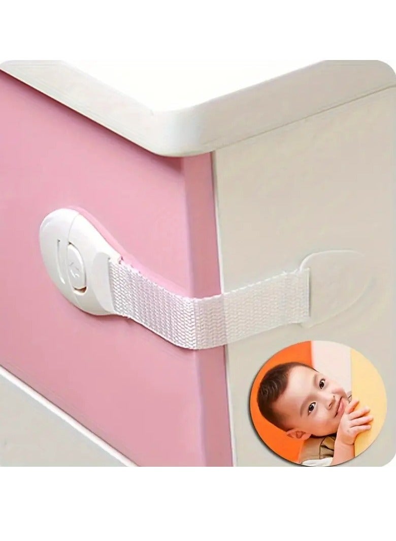 أطفال صغيرة 10 قطع من أقفال خزانة أمان للأطفال باللون الأبيض، أقفال خزانة باب الأدراج لحماية الأطفال، أقفال أبواب بلاستيكية - Image 3