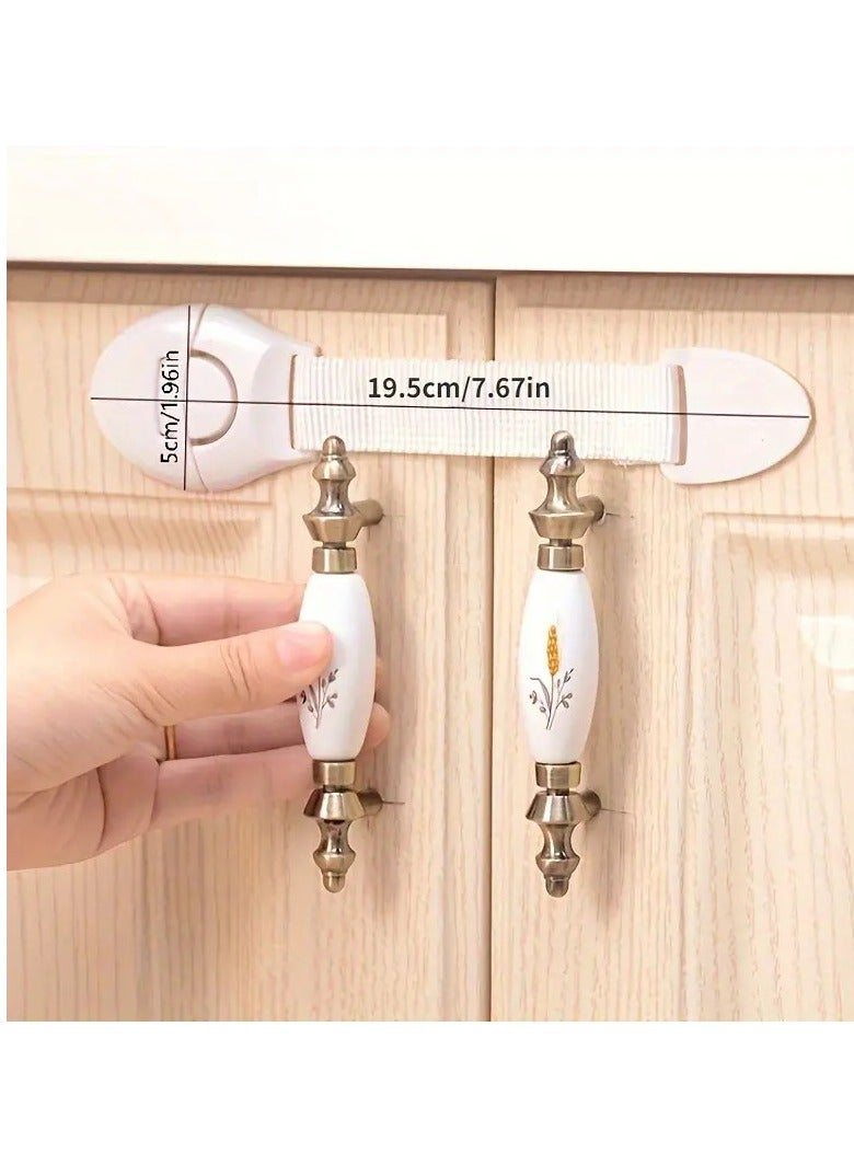 أطفال صغيرة 10 قطع من أقفال خزانة أمان للأطفال باللون الأبيض، أقفال خزانة باب الأدراج لحماية الأطفال، أقفال أبواب بلاستيكية - Image 2