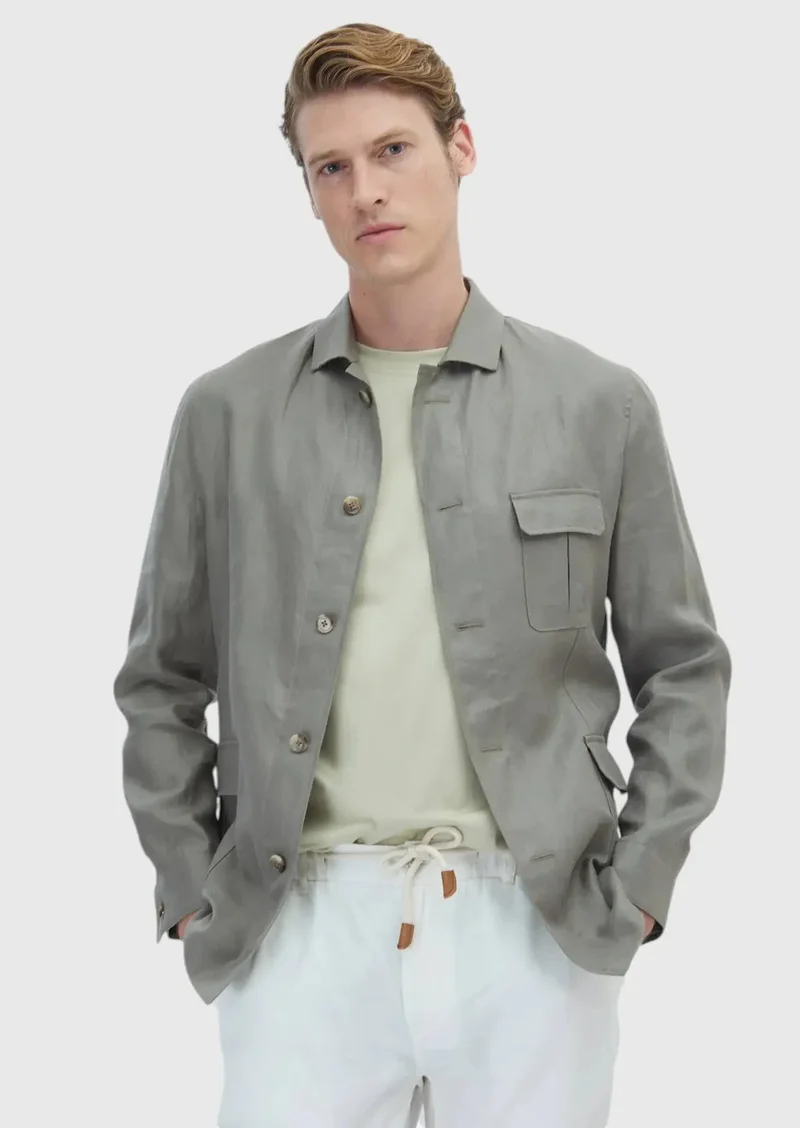 RAMSEY Khaki Plain Casual Fit Cotton Blended Jacket