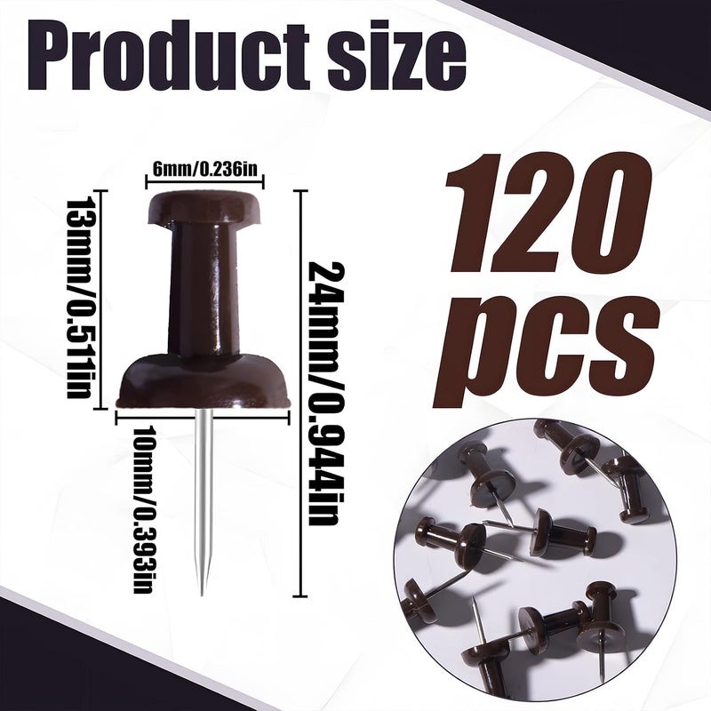 VAPKER Push Pins Tacks 120Pcs Solid Chocolate Color Thumb Tacks Larger Size Pin Map Tacks Plastic Head with Steel Point for Bulletin Board - Image 2