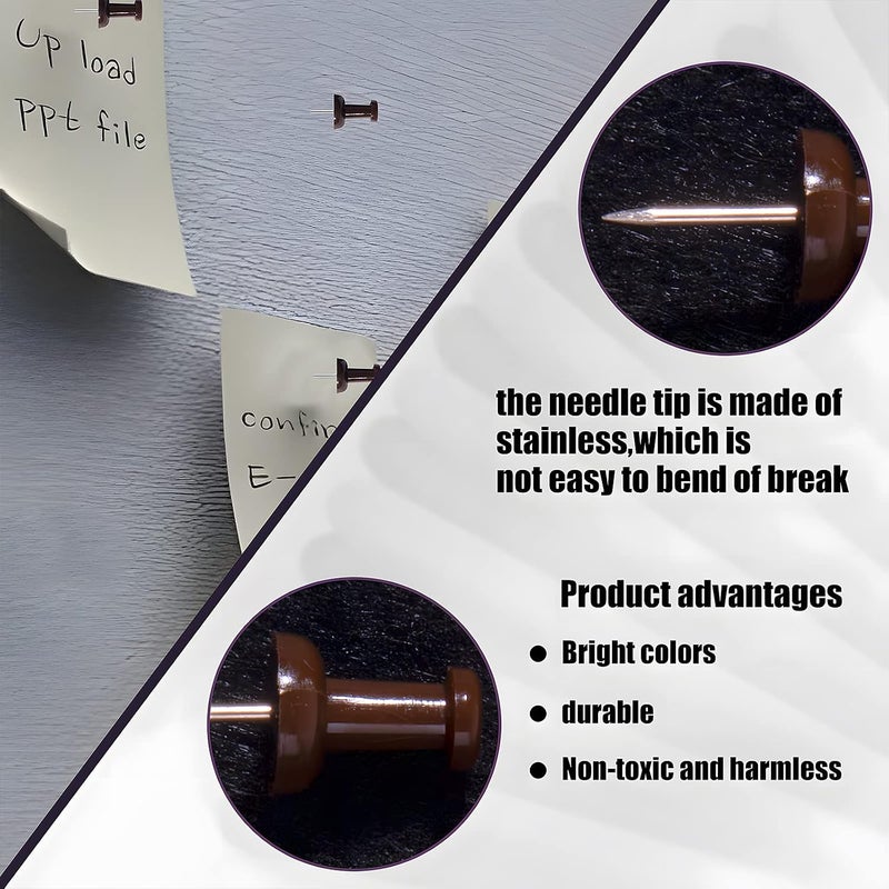 VAPKER Push Pins Tacks 120Pcs Solid Chocolate Color Thumb Tacks Larger Size Pin Map Tacks Plastic Head with Steel Point for Bulletin Board - Image 3