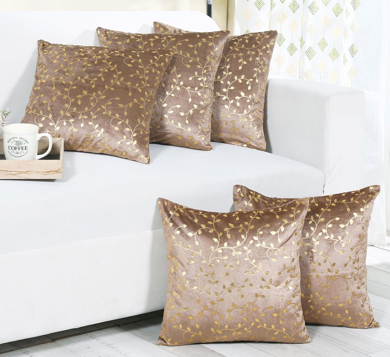 RD TREND Velvet Cushion Covers, 40 x 40 cm/16 x 16 inches, Pack of 5,250 TC, Side Zipper (Brown) - Image 1