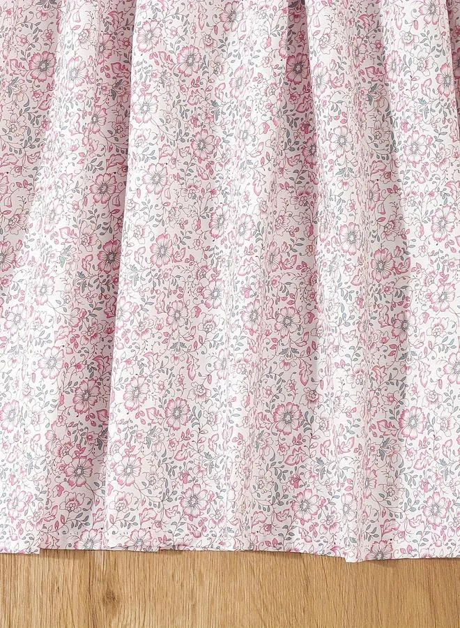 Take Two Take Two Girls Pink Floral Print Cotton Smocked Detail Dress