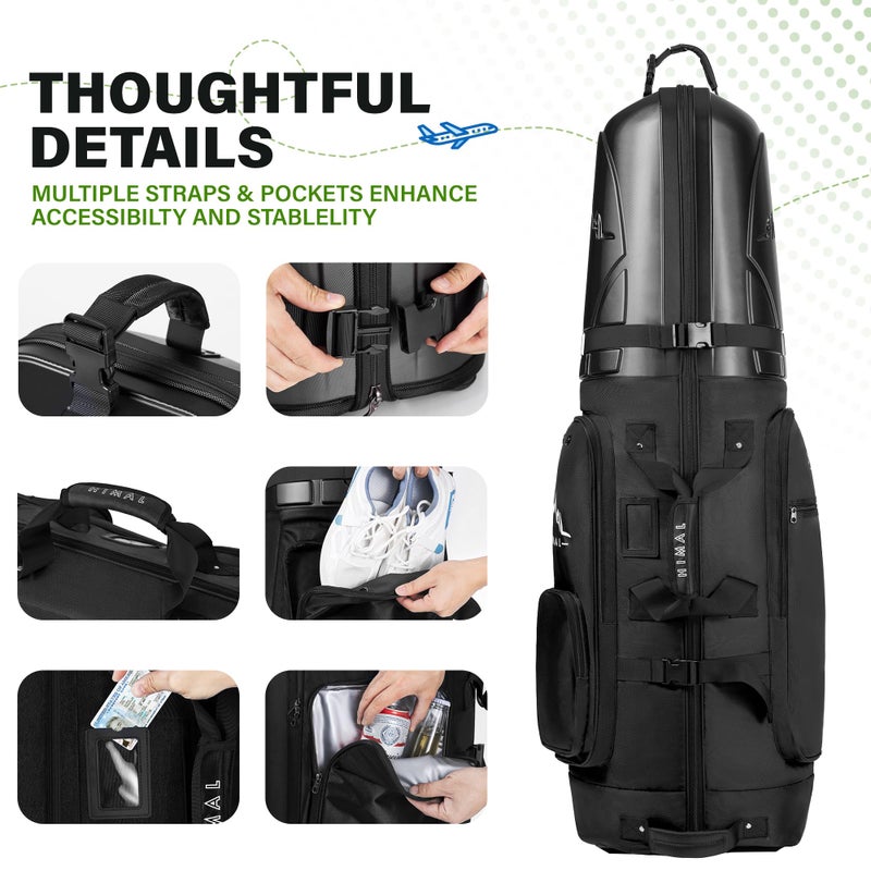 UNIHIMAL Golf Travel Bag with Hard Case Top, 1680D Heavy Duty Oxford Golf Club Travel Bags for Airlines with Wheels Easy to Maneuver - Image 4
