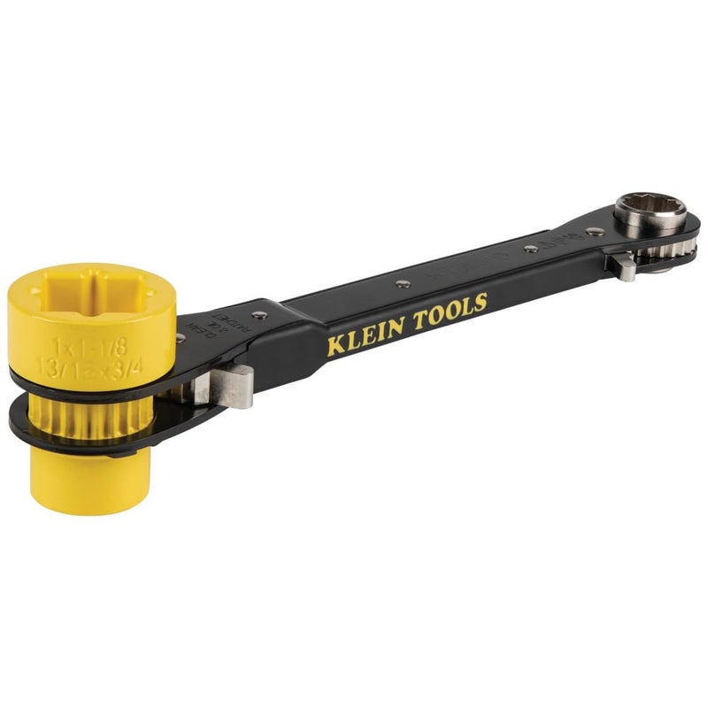 KLEIN TOOLS KT155HD HeavyDuty 6In1 Linemans Ratcheting Wrench with Bolt Through Design and Bright Yellow Socket - Image 2