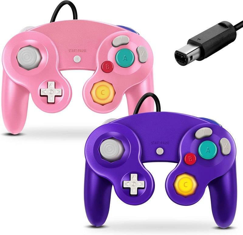 FIOTOK Gamecube Controller, Classic Wired Controller for Wii Nintendo Gamecube (Pink & Purple-2Pack) - Image 1